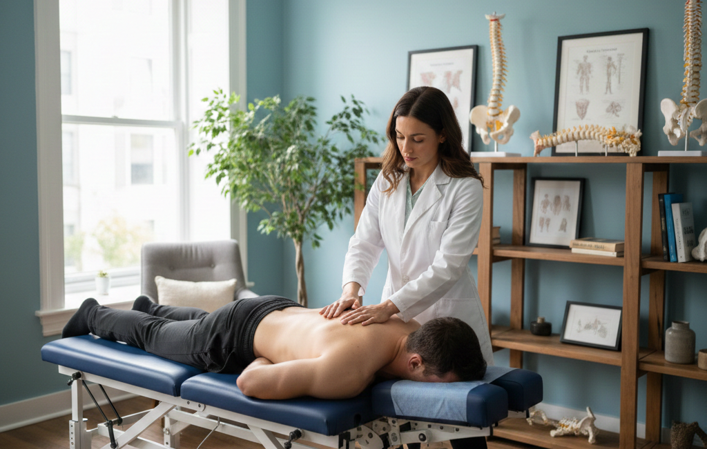Chiropractor working on a patient's back